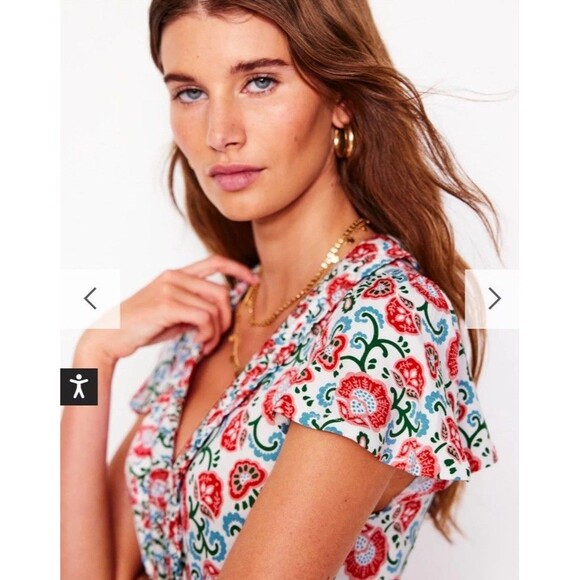 Boden Nicola Floral Print Jersey Tea Dress British Style Ruffle Belt Sz 8P NWT - Picture 7 of 9